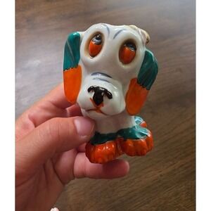 Vintage Ceramic Dog Figurine With Orange & Teal Accents